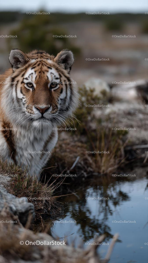 Majestic Tiger by Water in the Wilderness