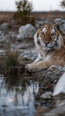 Majestic Tiger Resting by a Riverbank