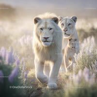 White Lion with Pride in Scenic Savannah