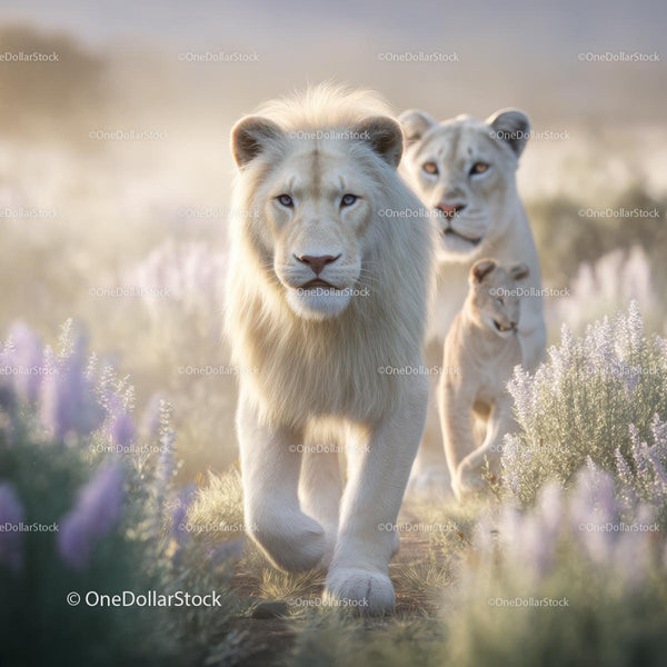 White Lion with Pride in Scenic Savannah