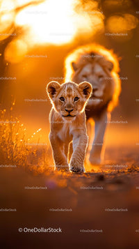 Lion Cub Strolling Through Sunlit African Savanna