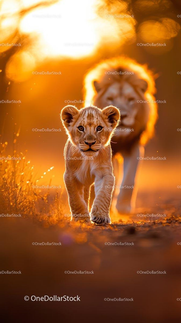 Lion Cub Strolling Through Sunlit African Savanna