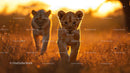 Lion Cub Exploring the African Savannah at Sunset