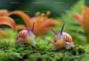 Close-Up of Vibrant Snails on Green Moss