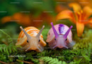 Colorful Snails on a Fern Background with Vibrant Lily