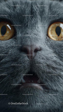 Close-up of a Curious Gray Cat with Captivating Eyes