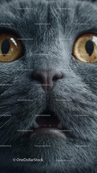 Close-up of a Curious Gray Cat with Captivating Eyes