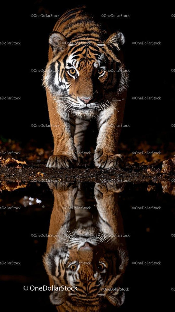 Majestic Tiger with Reflective Gaze in the Night