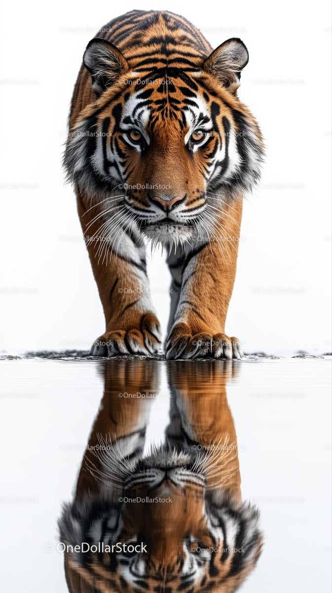 Majestatyczny tygrys bengalski z odbiciem w wodzie