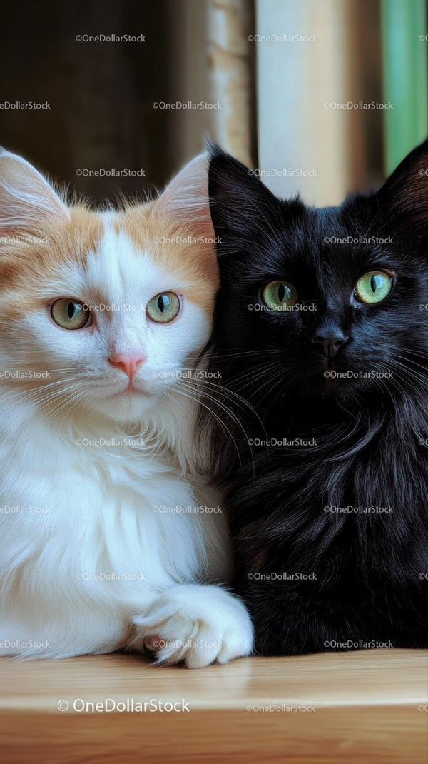 Fluffy Black and White Cats in a Cozy Embrace