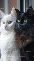 Black and White Fluffy Cats by the Window