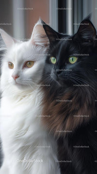 Black and White Fluffy Cats by the Window