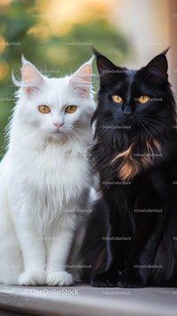 Elegant White and Black Cats with Striking Orange Eyes