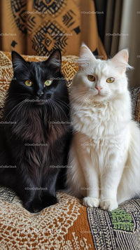 Black and White Cats Relaxing in Cozy Home Setting