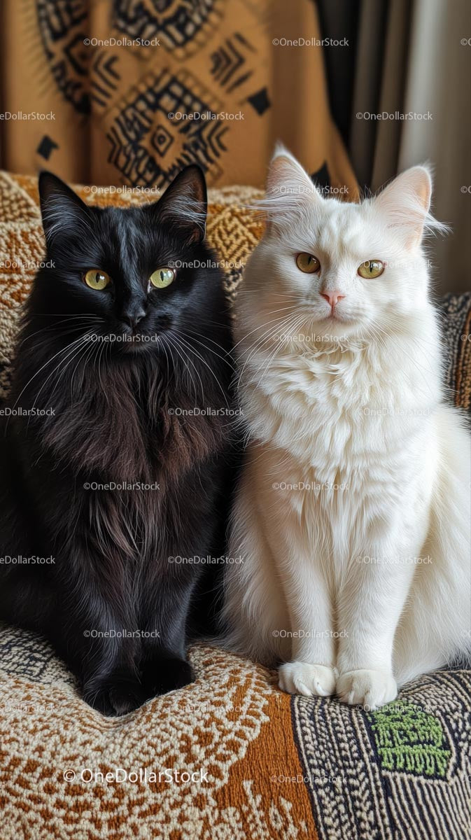 Black and White Cats Relaxing in Cozy Home Setting