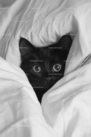Cozy Black Cat Peeking from Under White Blanket