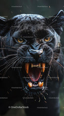 Fierce Black Panther with Open Mouth in Close-Up
