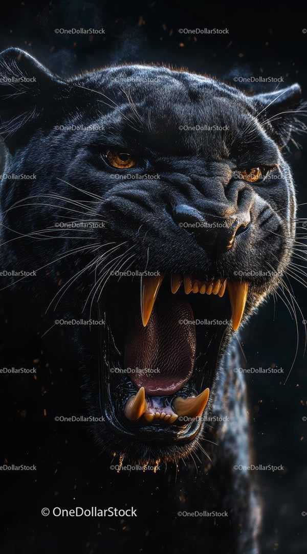 Fierce Black Panther Roaring with Sharp Teeth