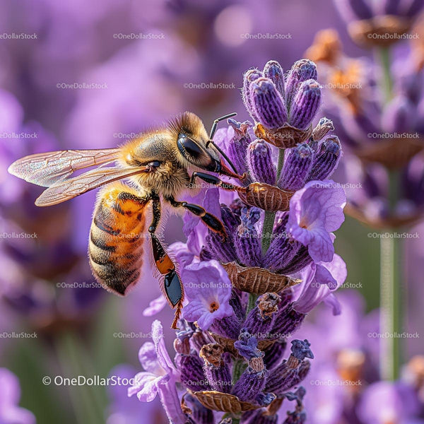 Honeybee Pollinating Vibrant Lavender in Spring