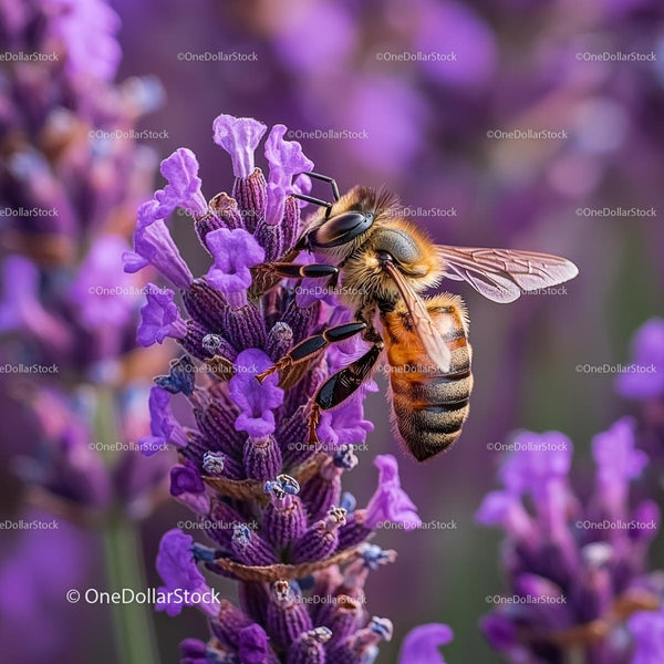 Honeybee Pollinating Vibrant Lavender Blossom