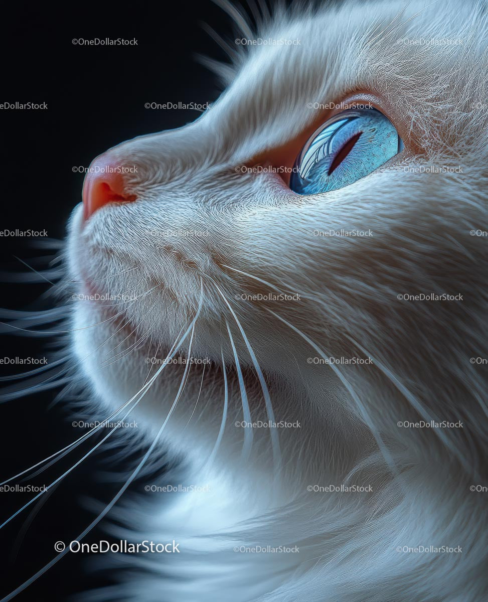 Close-Up of White Cat with Striking Blue Eyes