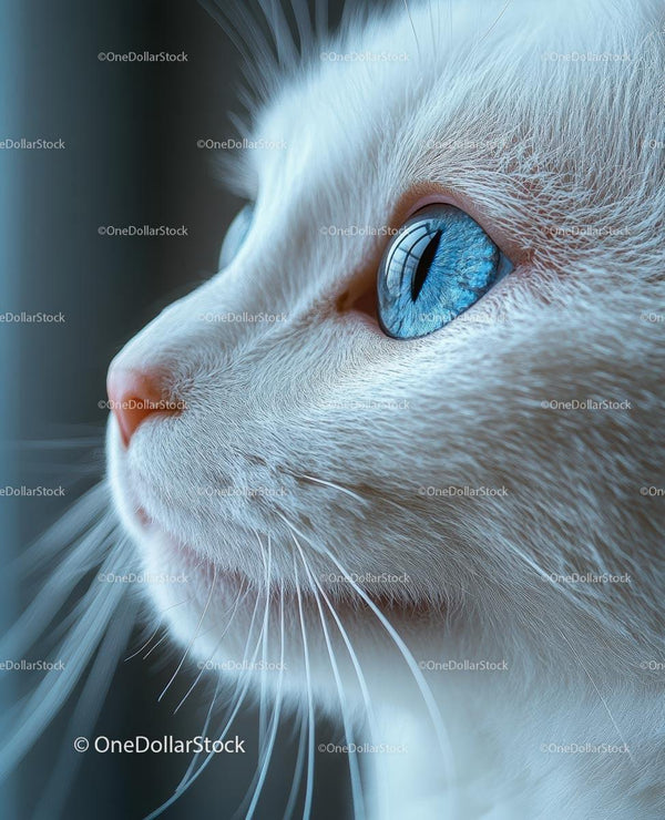 Close-Up of White Cat with Striking Blue Eyes