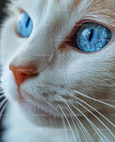 Close-Up of Cat with Striking Blue Eyes and White Fur
