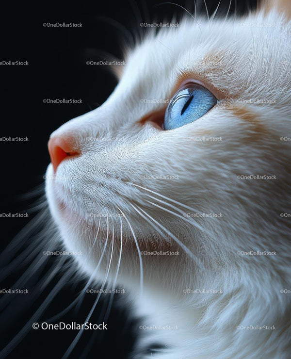 Close-up of White Cat with Striking Blue Eyes