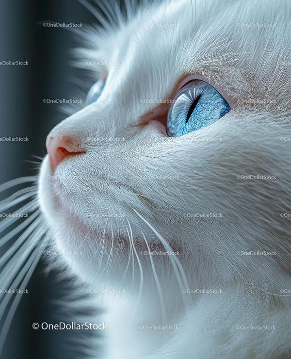 Close-Up of White Cat with Striking Blue Eyes