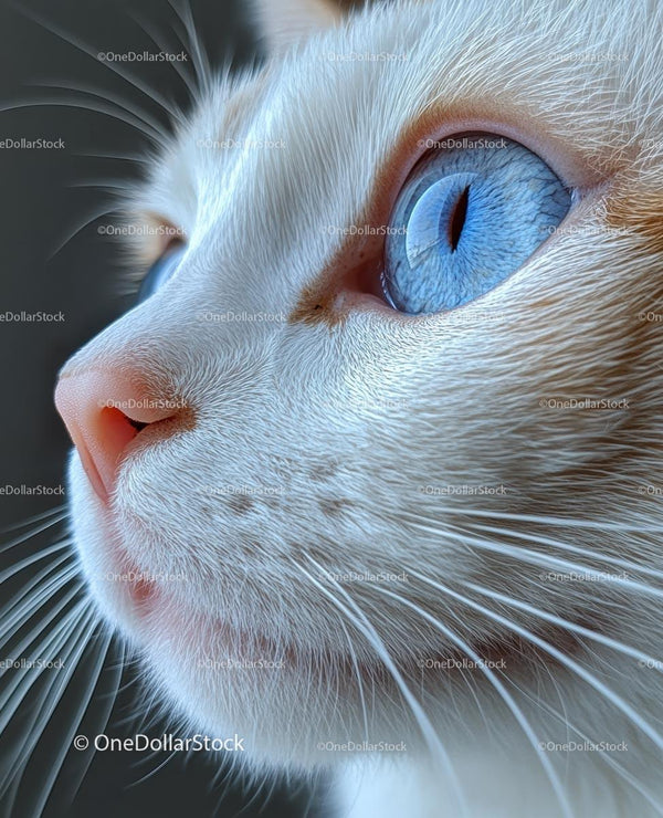 Close-Up of Cat with Striking Blue Eyes and White Fur