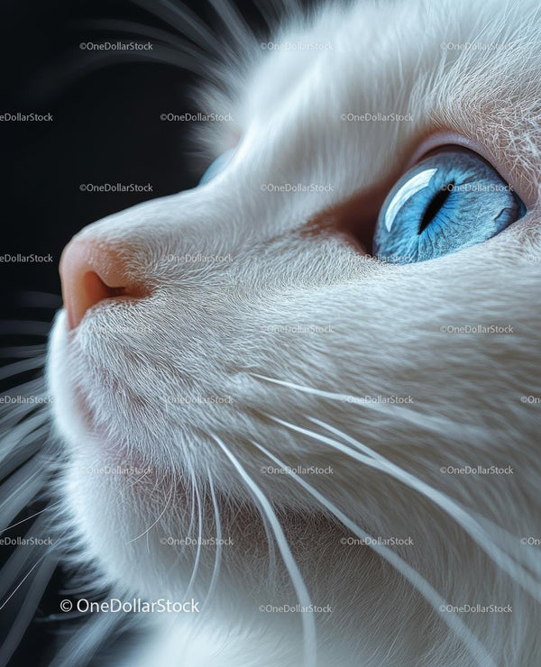 Close-Up of White Cat with Striking Blue Eyes