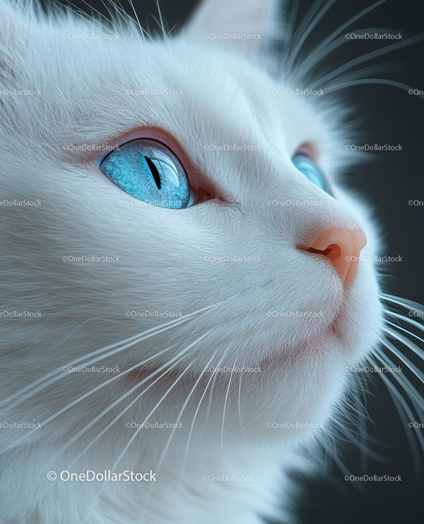 Close-Up of White Cat with Striking Blue Eyes