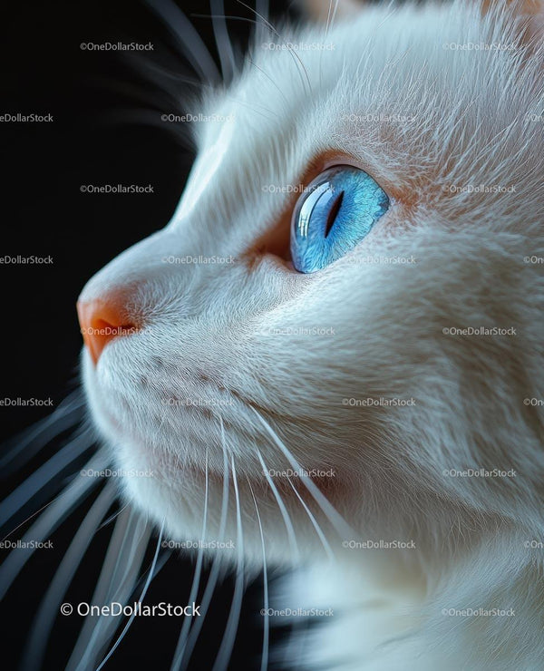 Close-Up Portrait of a White Cat with Striking Blue Eyes