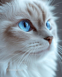 Close-Up of Fluffy Cat with Mesmerizing Blue Eyes