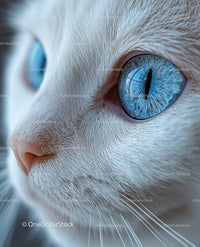 Closeup of White Cat with Striking Blue Eyes