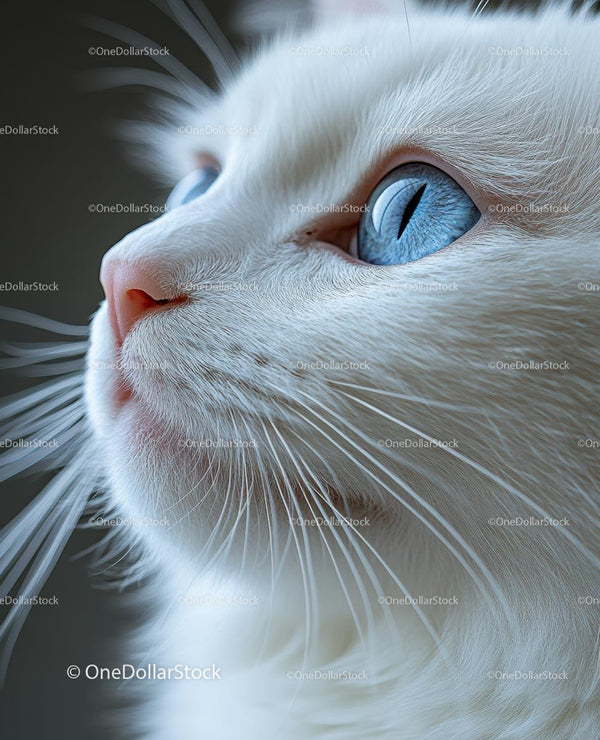 Close-Up of White Cat with Striking Blue Eyes