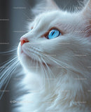 White Cat with Striking Blue Eyes in Profile View