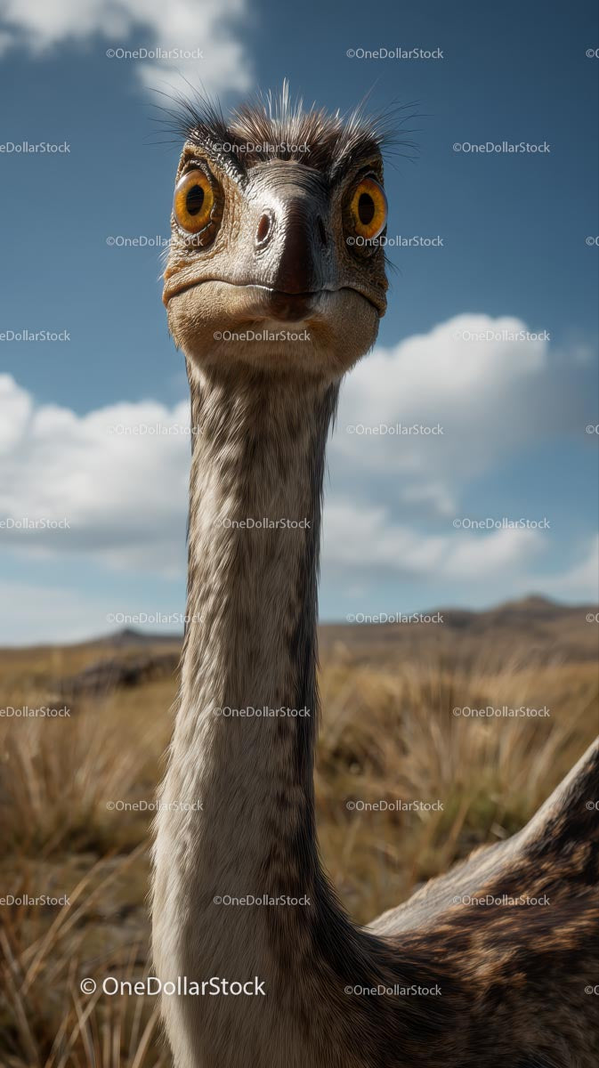 Curious Ostrich Stares in Desert Landscape