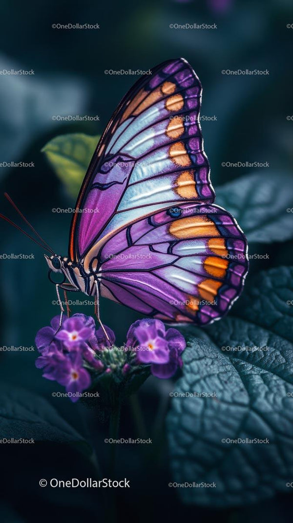 Vibrant Purple Butterfly on a Flower in Lush Garden