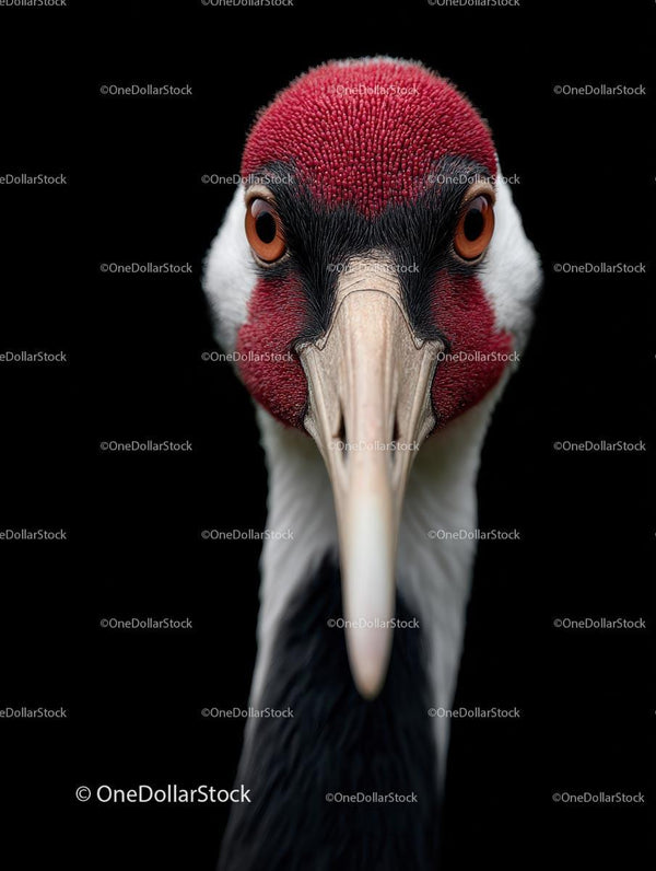 Close-Up Portrait of a Red-Crowned Crane