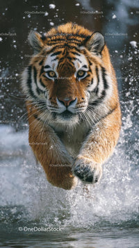 Majestic Tiger Leaping Through Water with Intensity