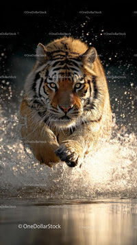 Tiger Charging Through Water in Majestic Display