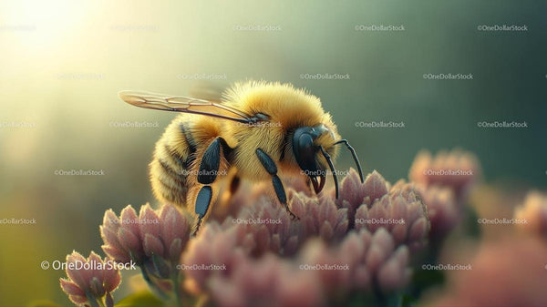 Bee Pollinating a Blossom in Warm Sunlight