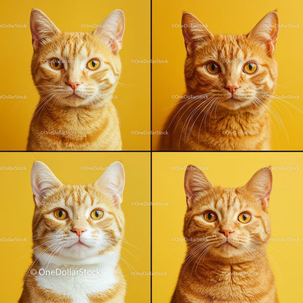 Ginger Tabby Cats with Expressive Eyes on Orange Background