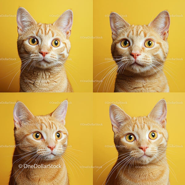 Ginger Cat Portrait on Vibrant Yellow Background