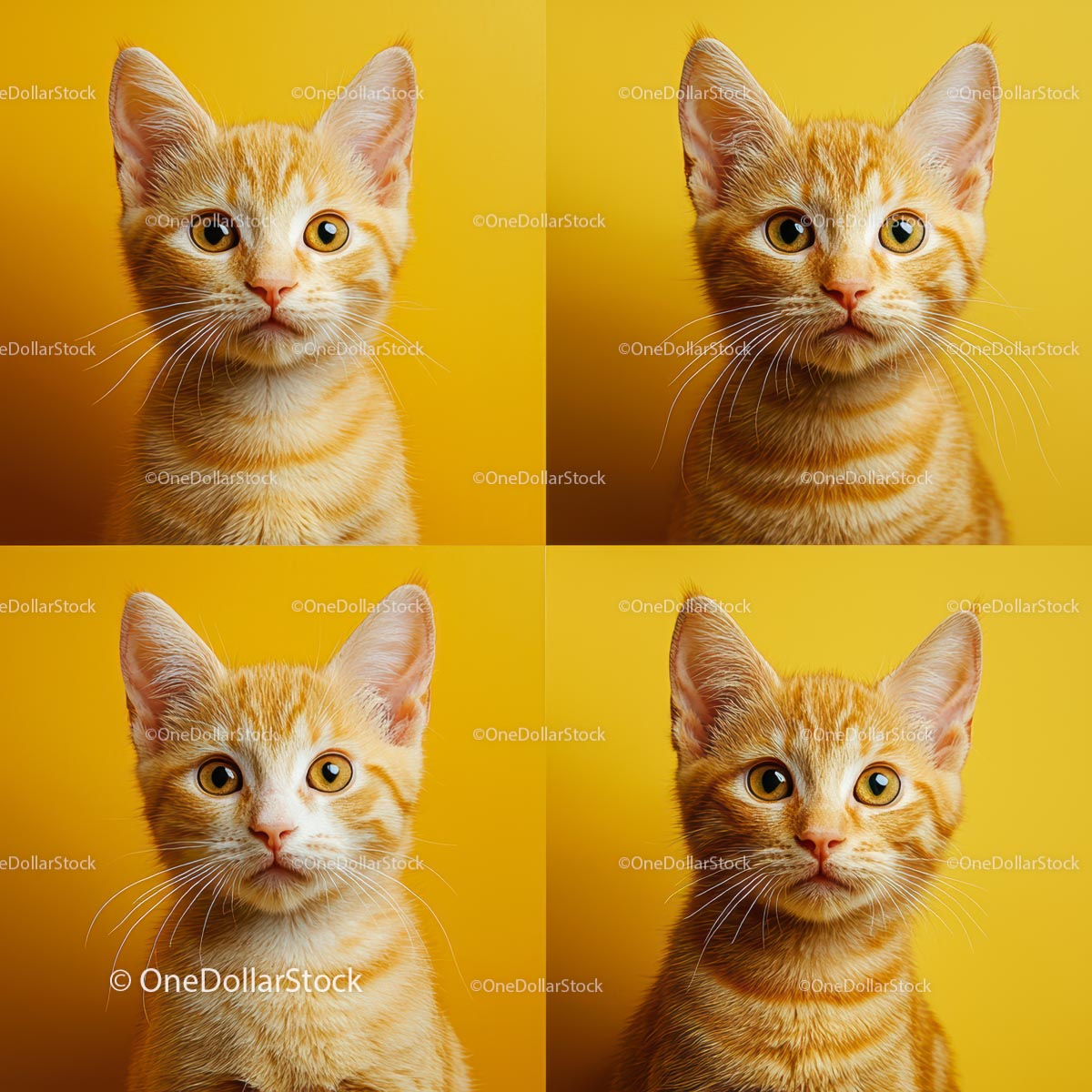 Adorable Orange Tabby Kitten on Yellow Background