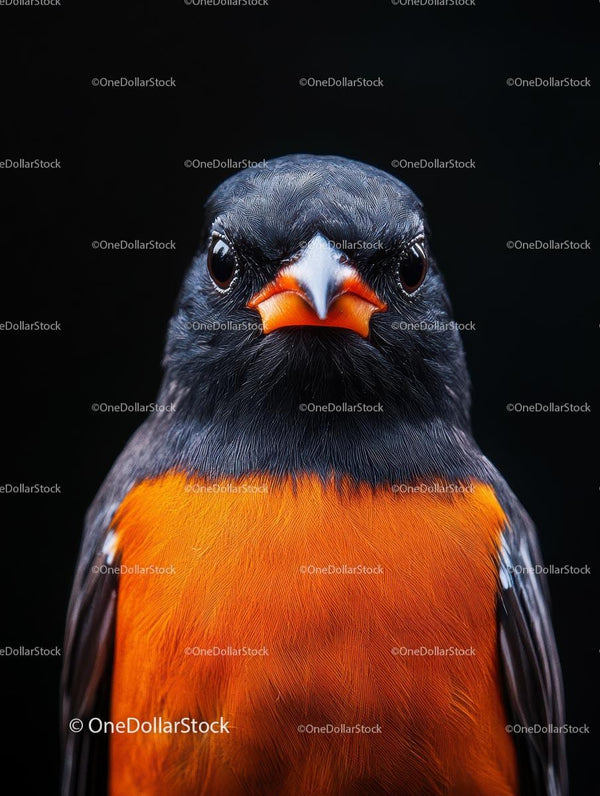 Colorful Bird with Vibrant Orange and Black Plumage Closeup