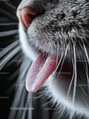Close-Up of a Cat's Tongue and Whiskers in Detail