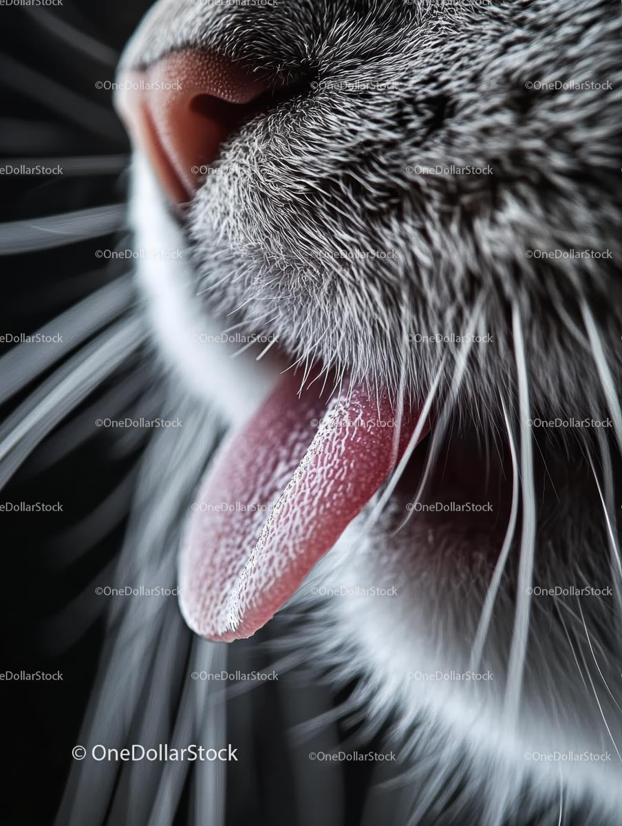 Close-Up of a Cat's Tongue and Whiskers in Detail