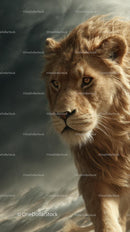 Majestic Lion with Flowing Mane in Dramatic Light